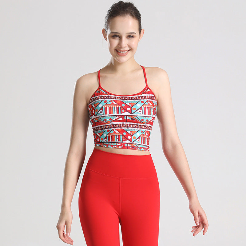 Yoga Clothes Printed Vest Spaghetti Strap Beauty Back One-piece