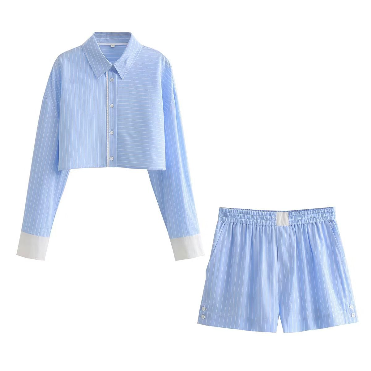 Autumn New Contrast Color Striped Short Shirt Shorts Suit