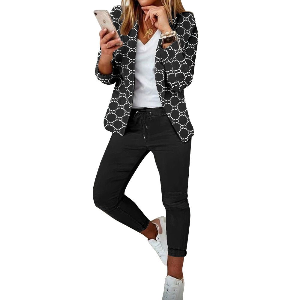 Fashion Printed Long-sleeved Cardigan Casual Small Suit