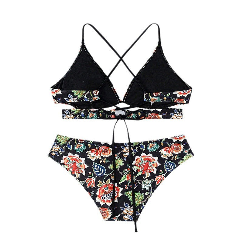 Floral Tie-neck Swimsuit Triangle Beach Bikini Women