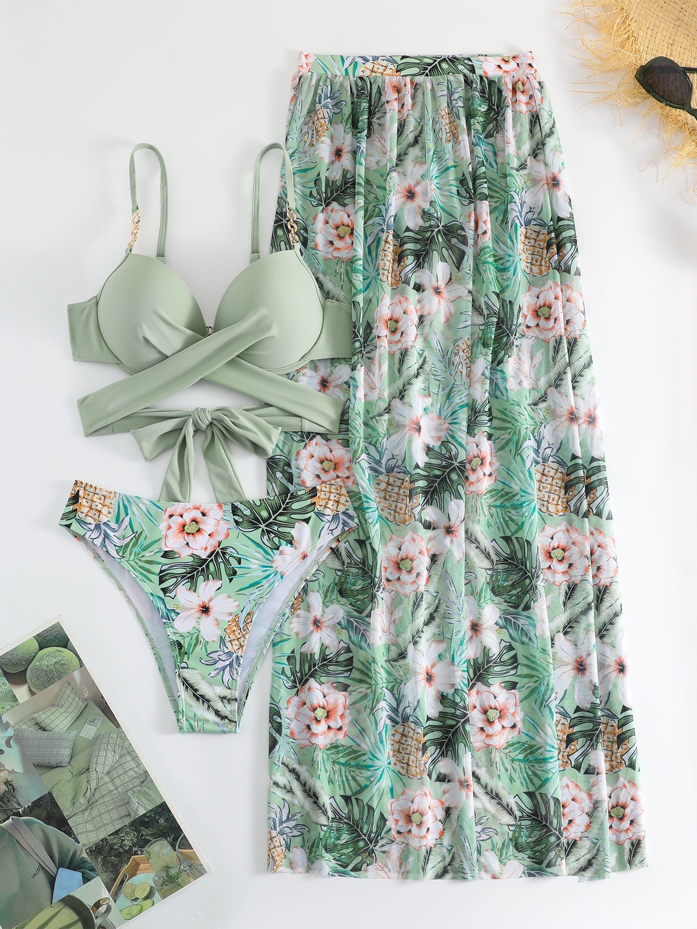 Fashion Printed Bikini Three-piece Suit