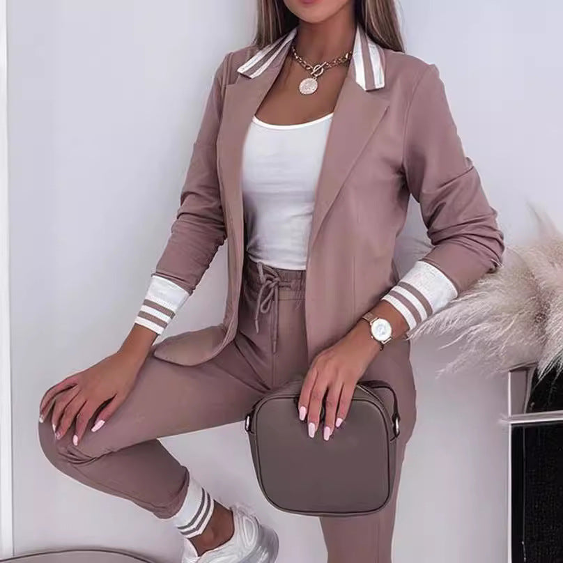 Long Sleeve Suit Coat Drawstring Pants Casual Suit