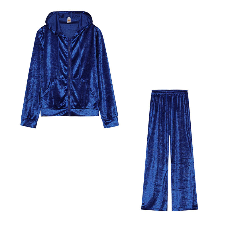 Fashion Rhinestone Velvet Sports And Leisure Suit Two-piece Set