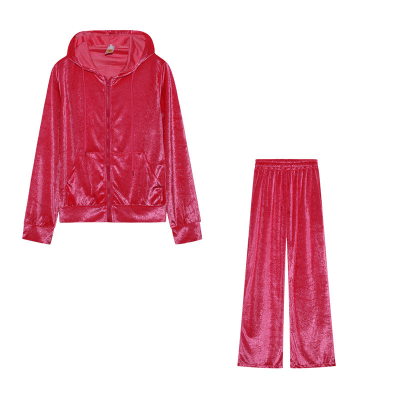 Fashion Rhinestone Velvet Sports And Leisure Suit Two-piece Set