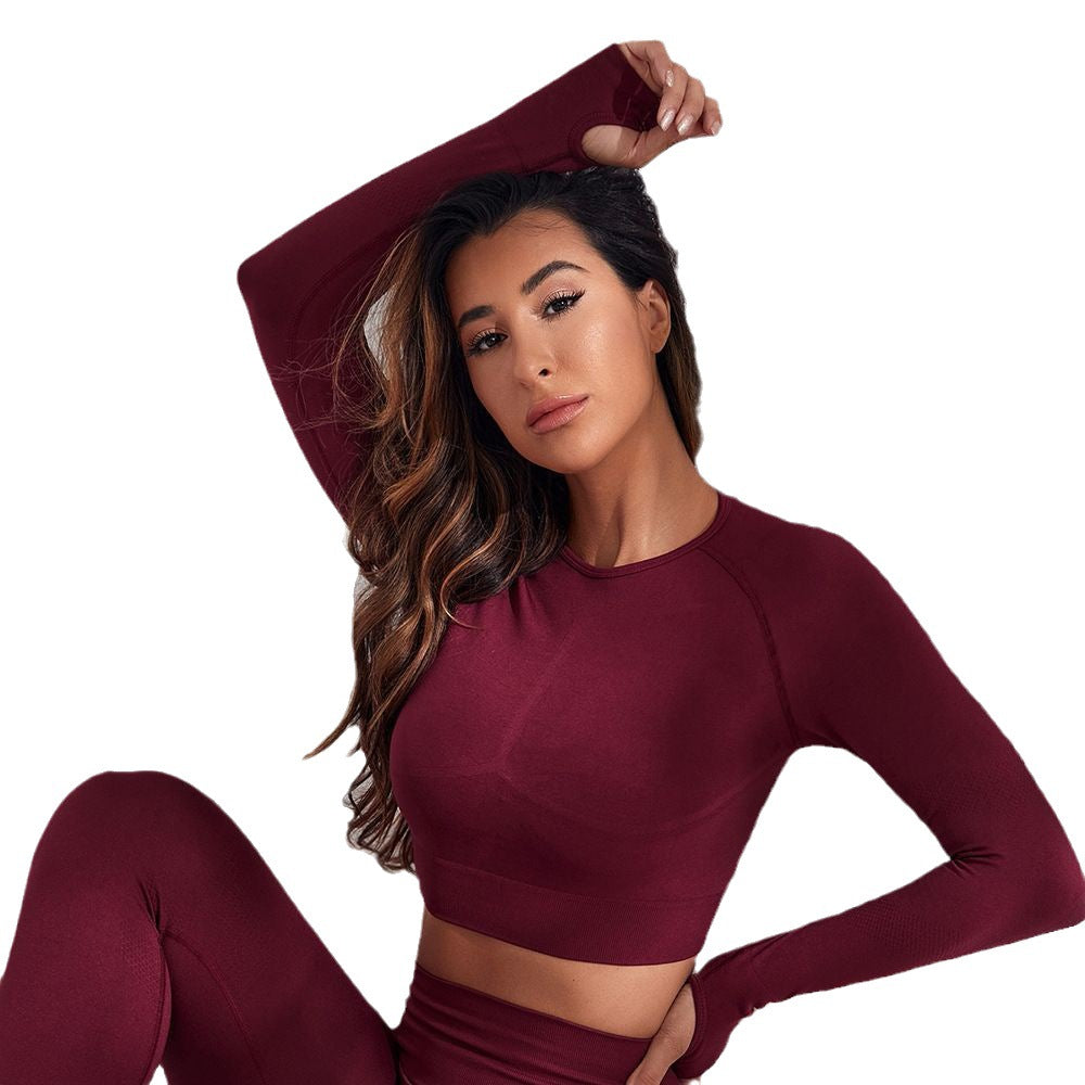 Seamless Knitted Sexy Running Sport Long Sleeve Top And Pants Multicolor Fitness Yoga Wear Suit