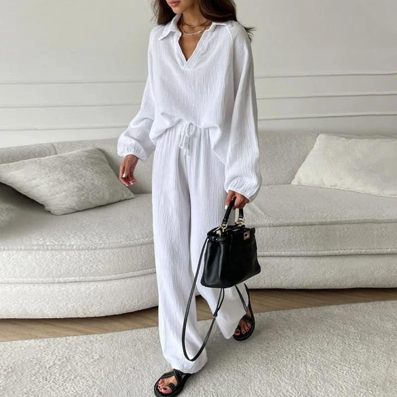 Elegant Women's Casual Top And Trousers Suit