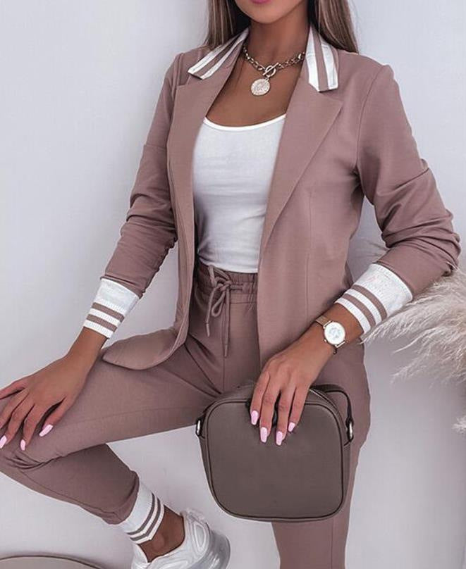 Long Sleeve Suit Coat Drawstring Pants Casual Suit