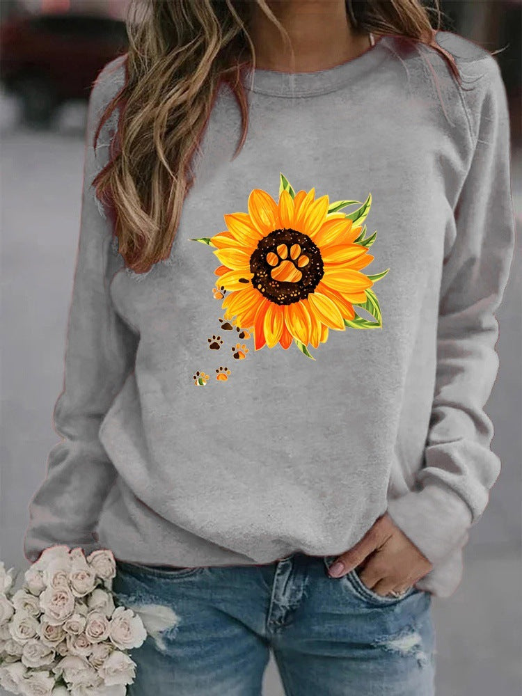 Round Neck Print Sweatshirt Long Sleeve Women