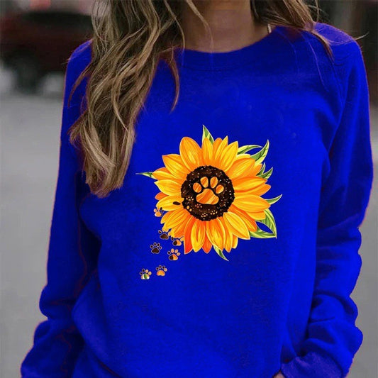 Round Neck Print Sweatshirt Long Sleeve Women