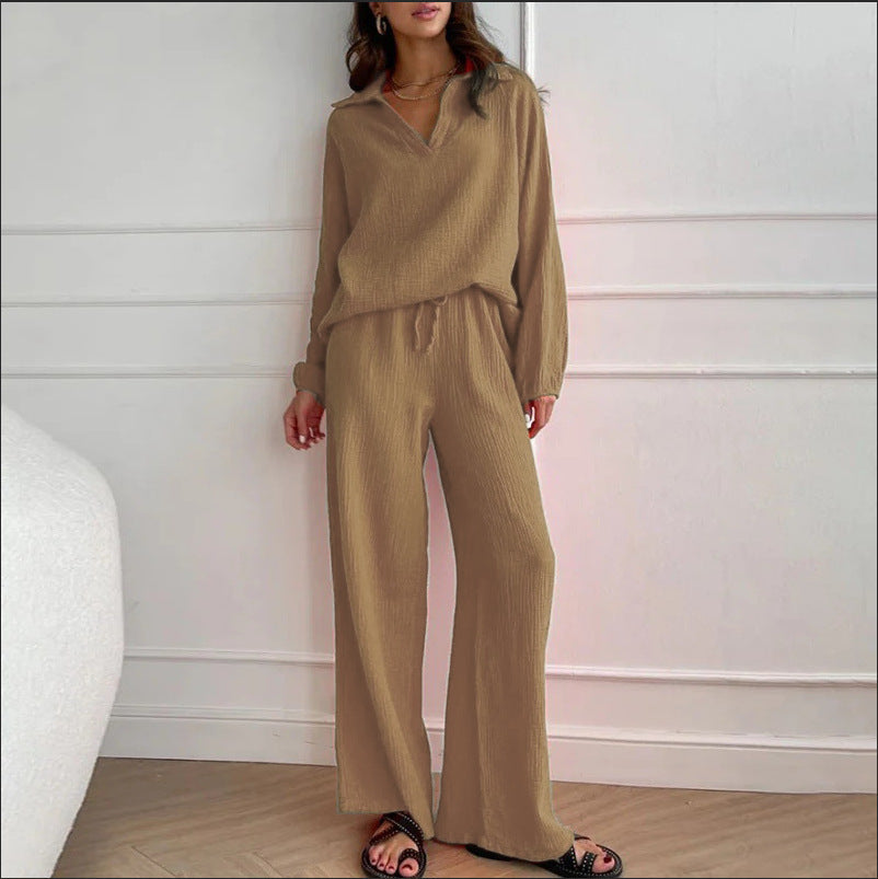 Elegant Women's Casual Top And Trousers Suit