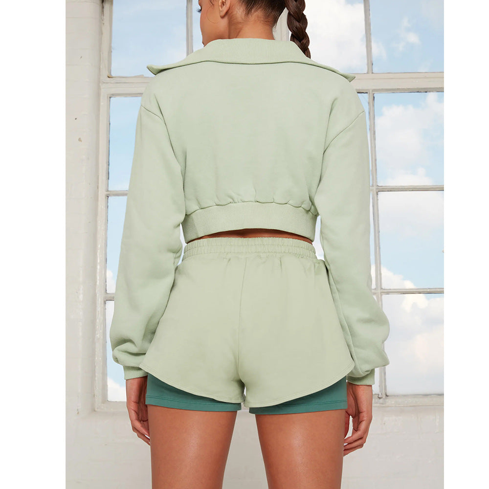 Sweater Solid Color Long-sleeved Casual Sports Suit Fake Two-piece Shorts