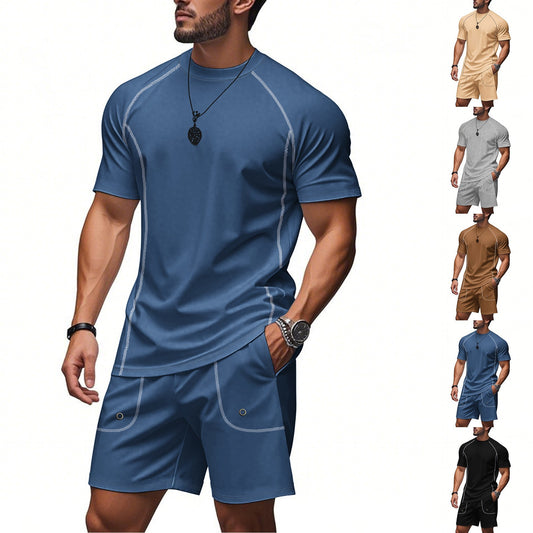 Loose Casual Solid Color Minimalism Short Sleeve Shorts Suit